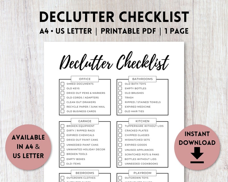 Declutter Checklist Printable Home Purge List Seasonal Etsy