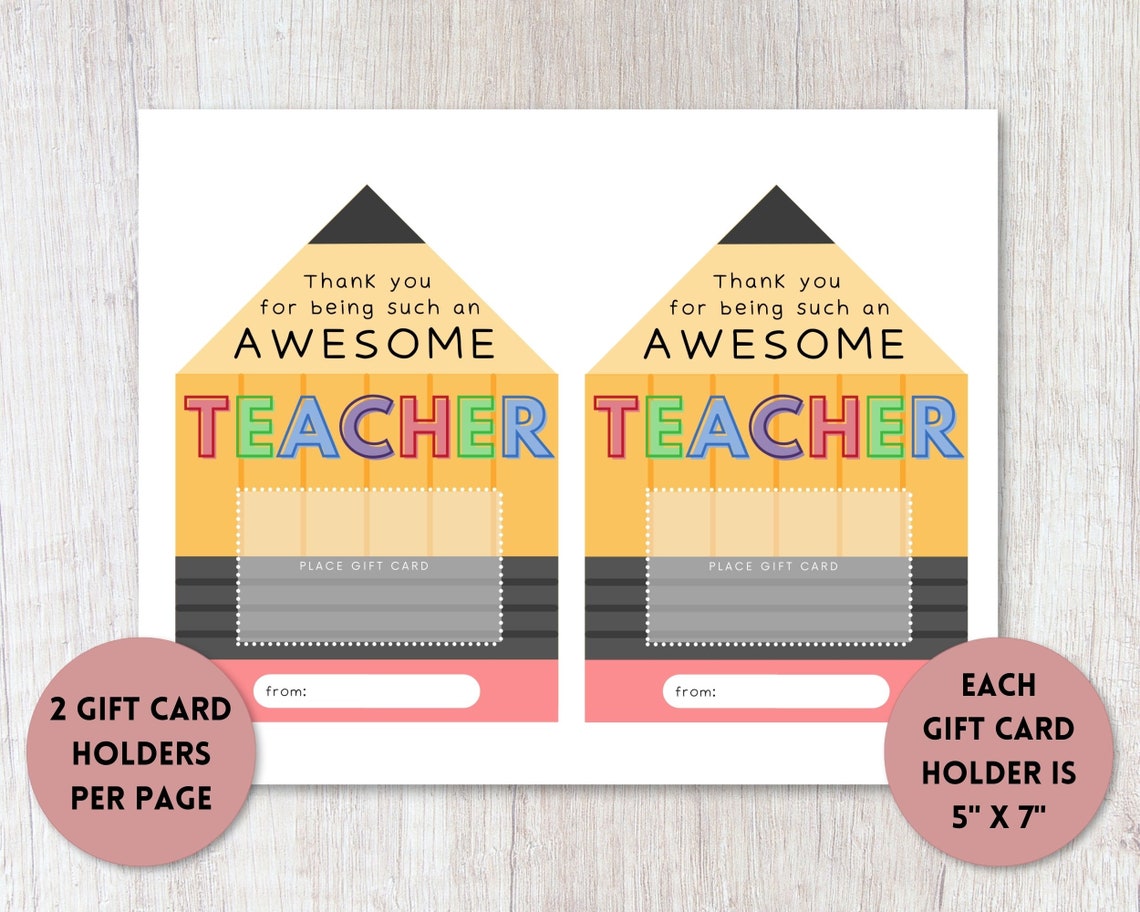 Pencil Gift Card Holder Printable Teacher Appreciation Gift - Etsy