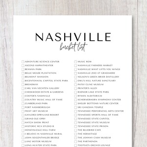 Nashville, Tennessee Bucket List Printable | Travel Bucket List | Travel Planner Checklist | A4, US Letter