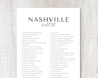 Nashville, Tennessee Bucket List zum Ausdrucken | Reise-Bucketliste | Reiseplaner Checkliste | A4, US Letter