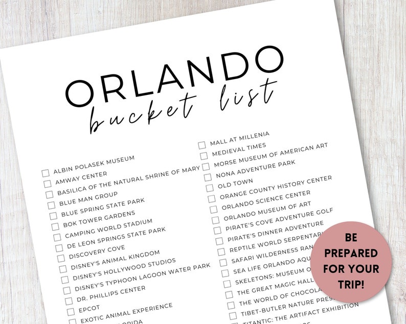 Orlando Florida Bucket List Printable Travel Bucket List Etsy