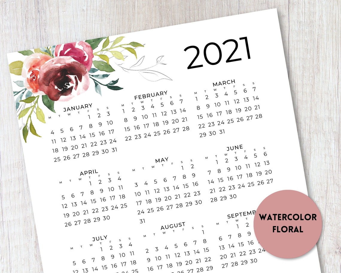 2021 2022 monday start printable calendar watercolor