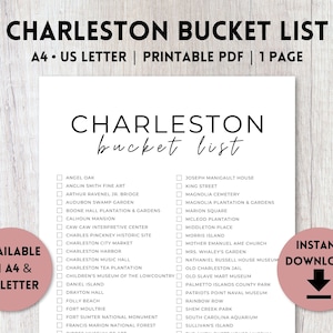 Lista de itens de Charleston, Carolina do Sul para impressão | Lista de viagens | Lista de verificação do planejador de viagens | A4, Carta dos EUA