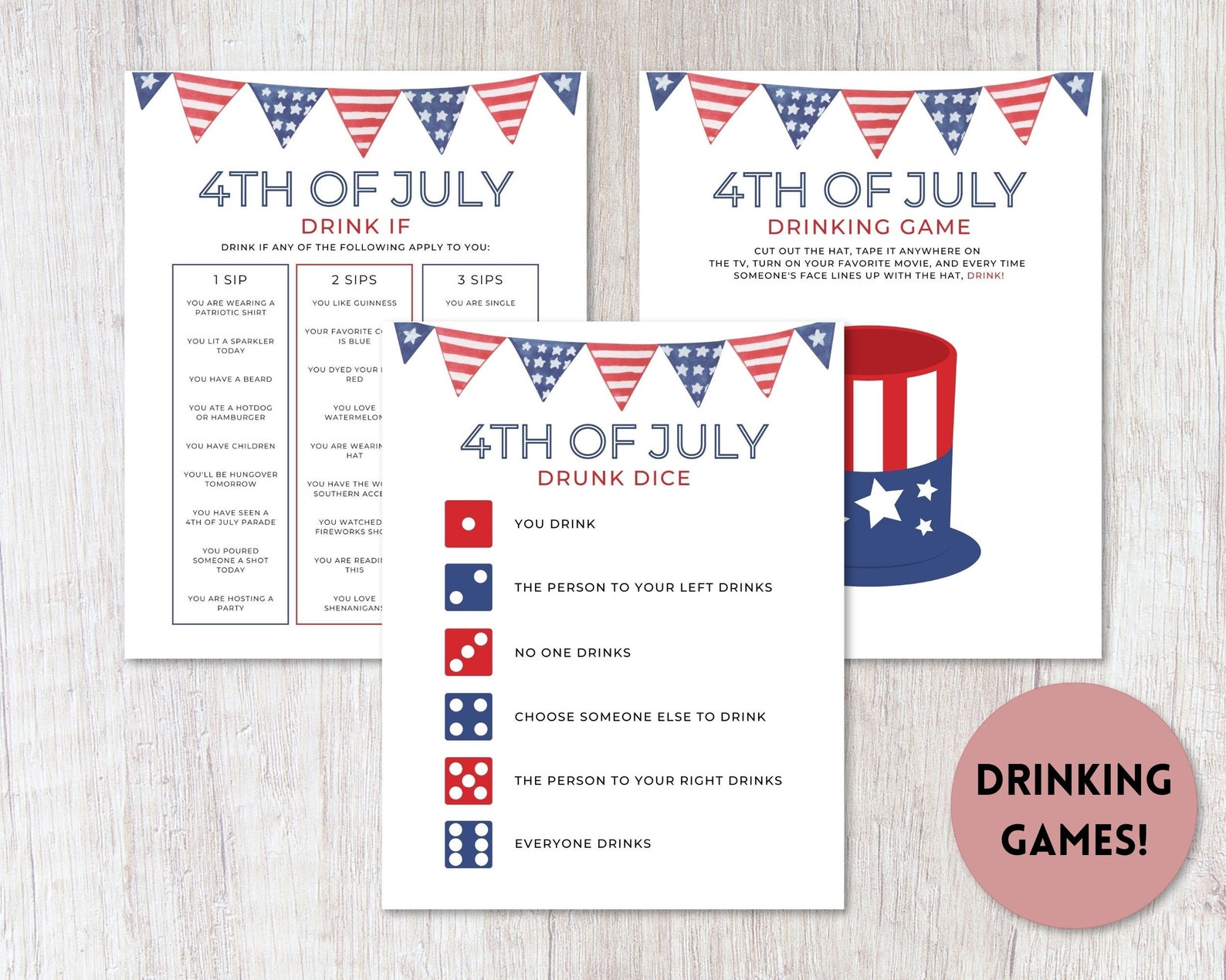 4th of July Adult Games Bundle Printable Independence Day Games