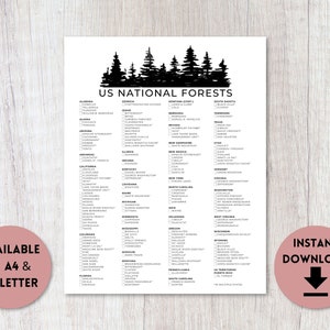 US National Forests Checklist Printable | National Forest Sign | Black and White Poster | A4, US ...