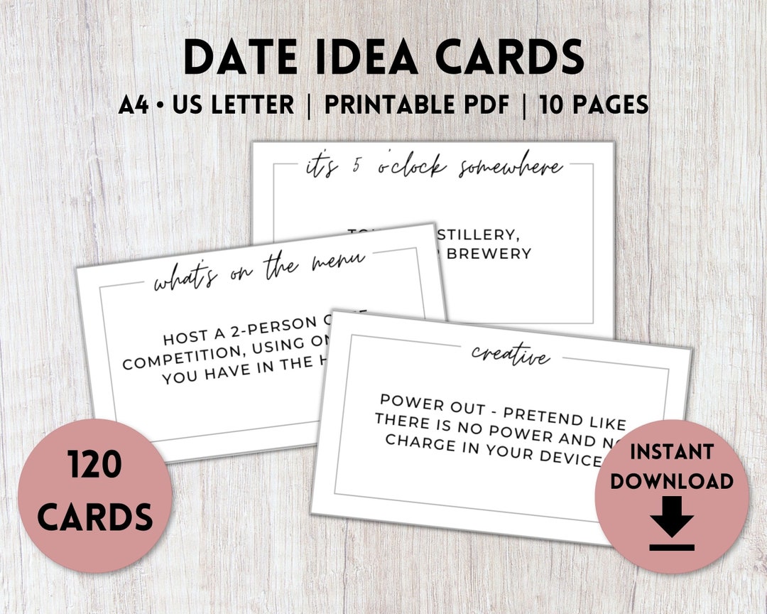 120 Date Idea Cards Printable Date Night Cards Valentines Etsy
