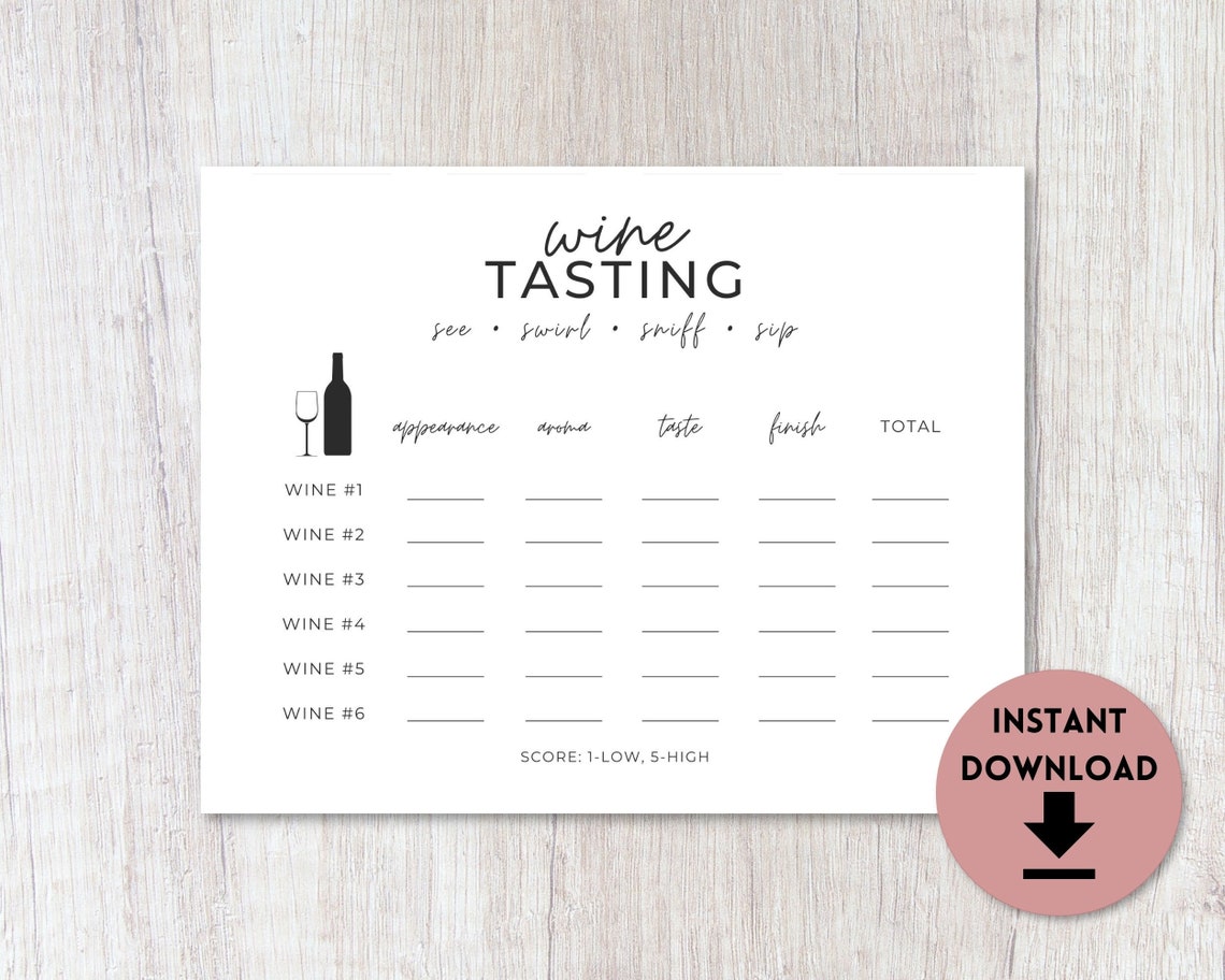 Wine Tasting Score Card Printable Wine Tasting Party Kit Wine Tasting ...