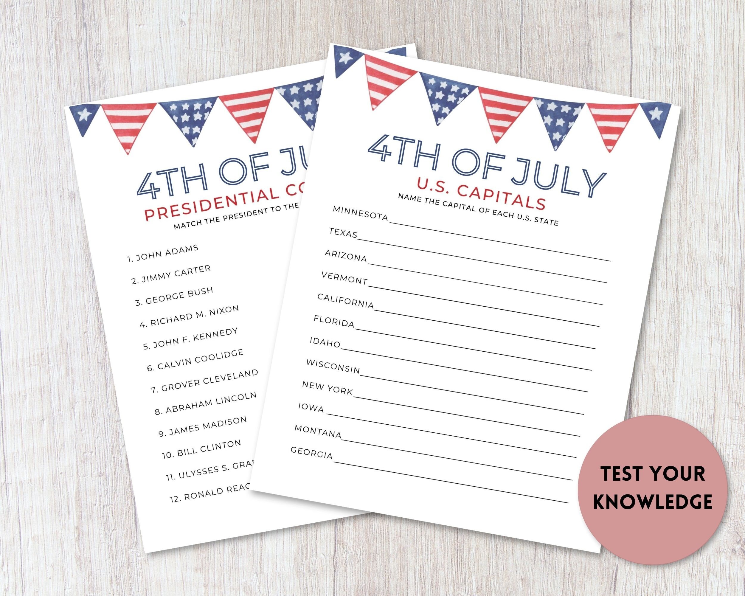 4th of July Adult Games Bundle Printable Independence Day Games