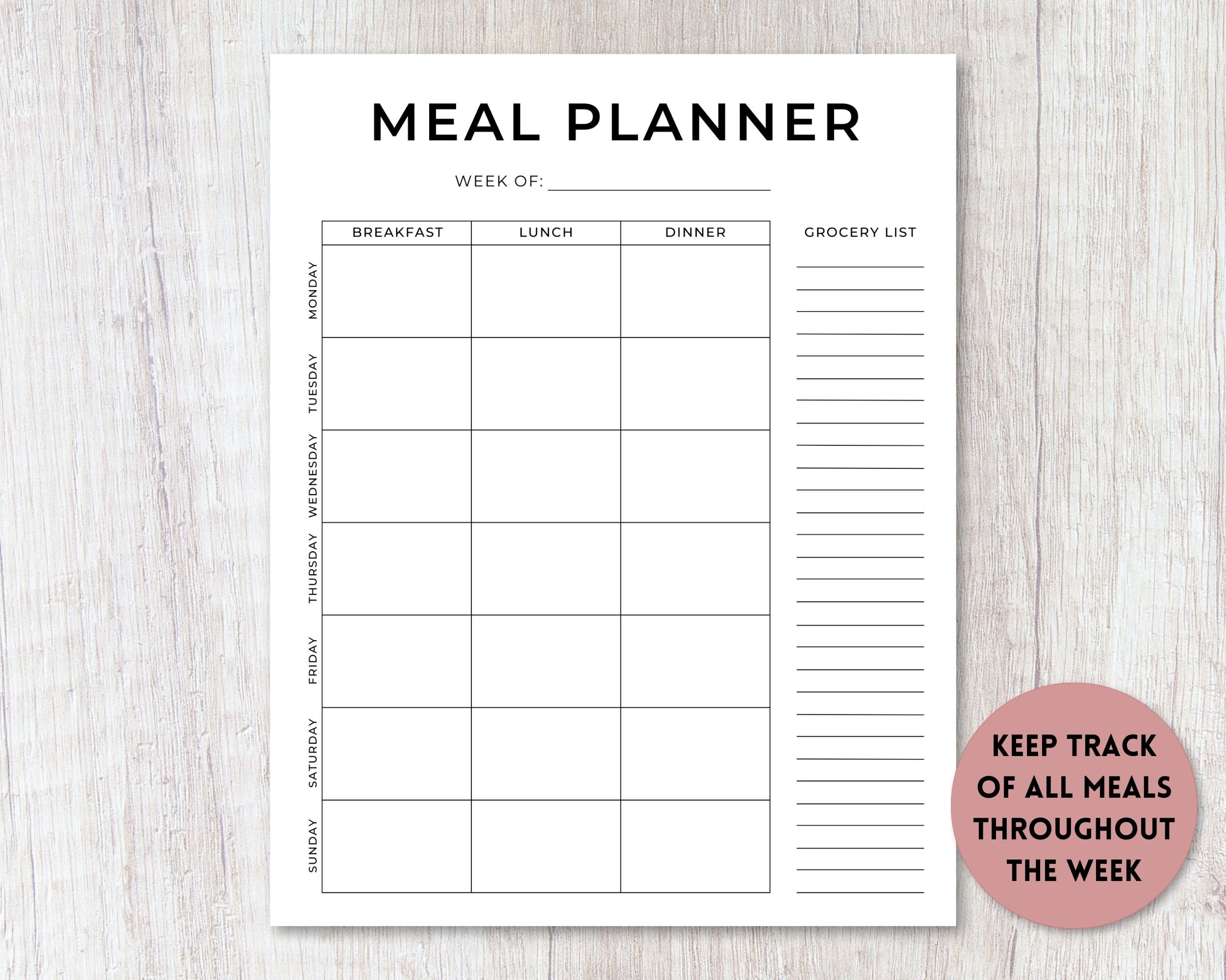 Editable Meal Plan Printable Menu Planner Template Grocery - Etsy