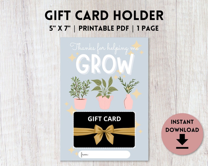 Gift Card Holder Printable Plant Gift Tags Grow Gift Daycare Teacher