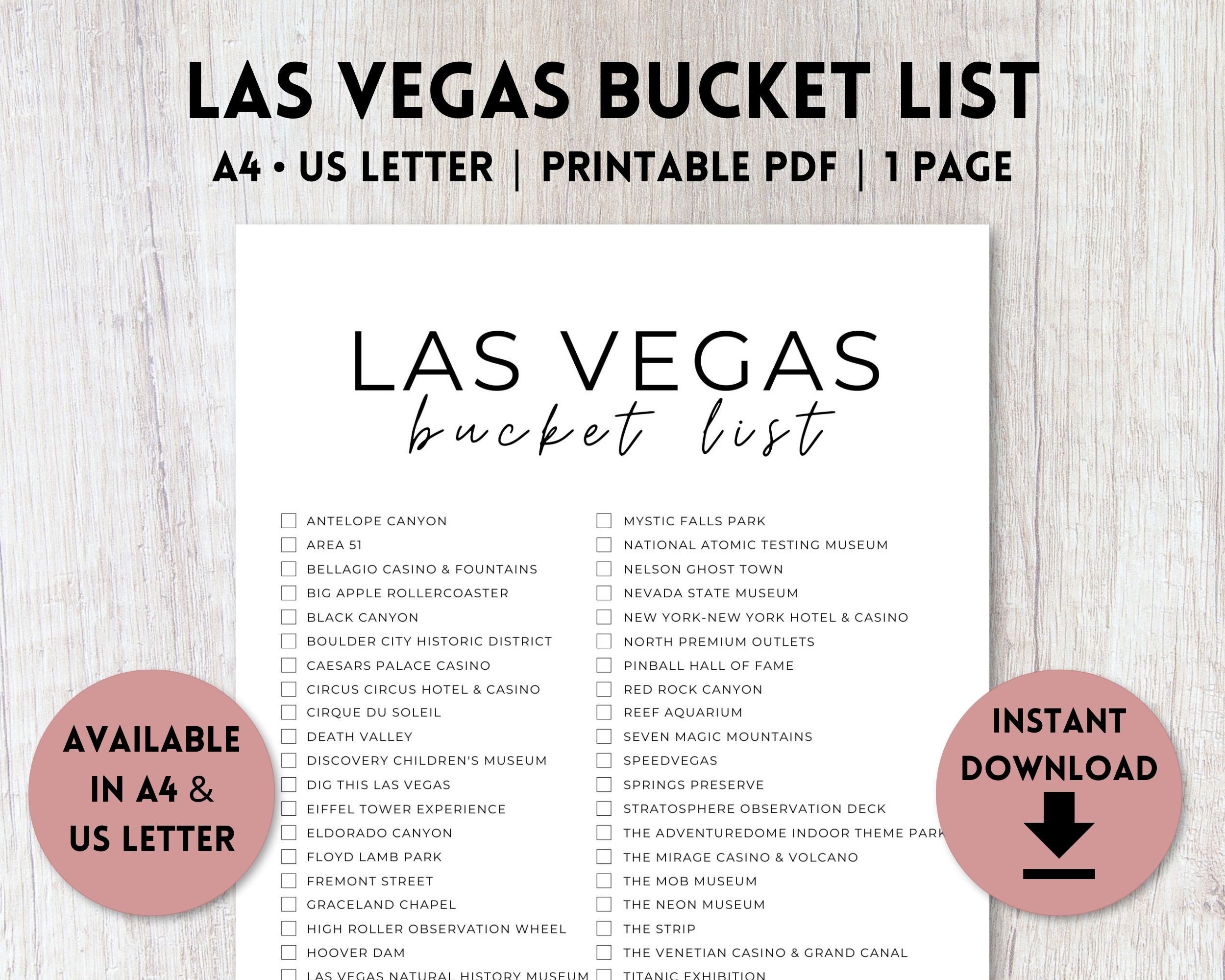 Las Vegas Nevada Bucket List Printable Travel Bucket List Etsy