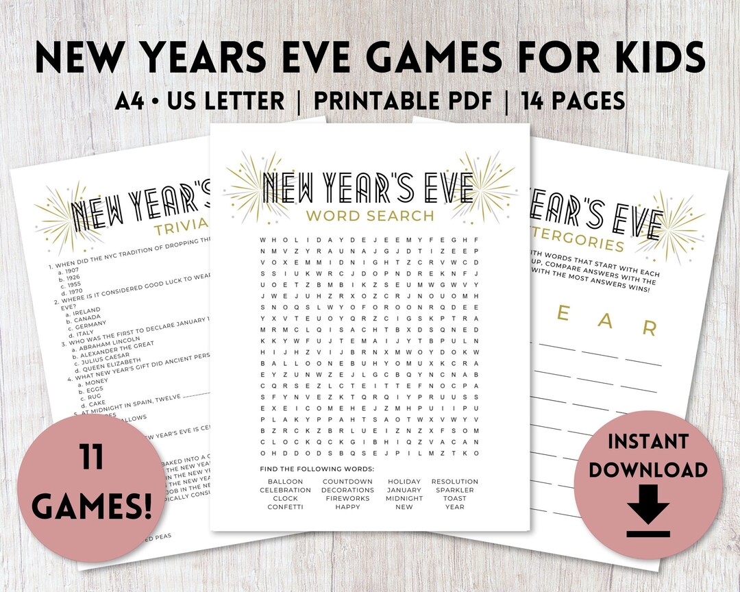 11 New Year's Eve Kid Games Printable | Party Games for Kids | New Year ...