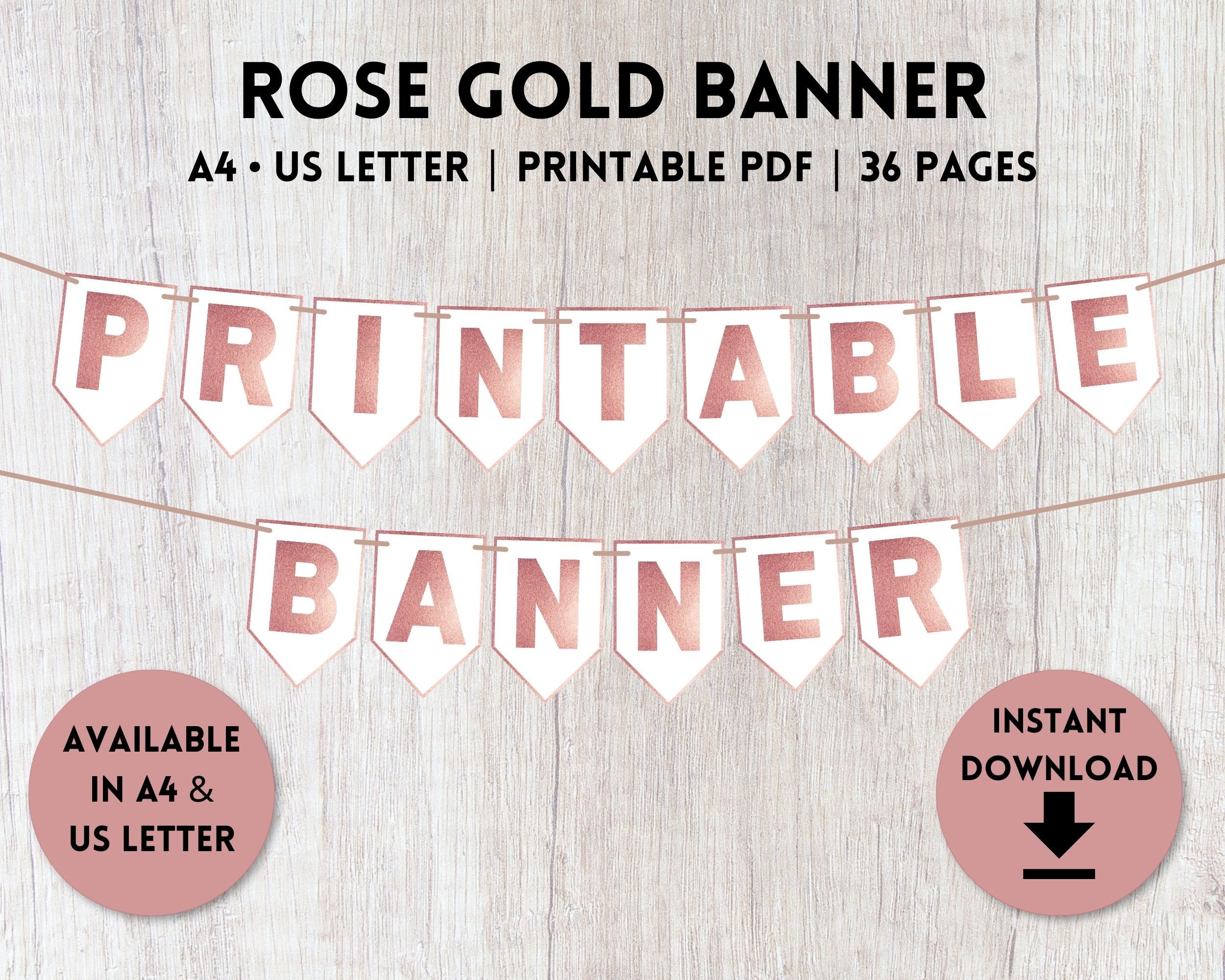 Rose Gold Banner Printable Alphabet Letter Banner - Etsy UK