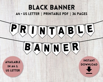 Black Letter Banner Printable | Alphabet Banner Decorations | Party Banner Template | A4, US Letter