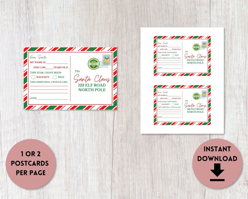 Santa Postcard Printable Letter to Santa Claus Dear Santa | Etsy