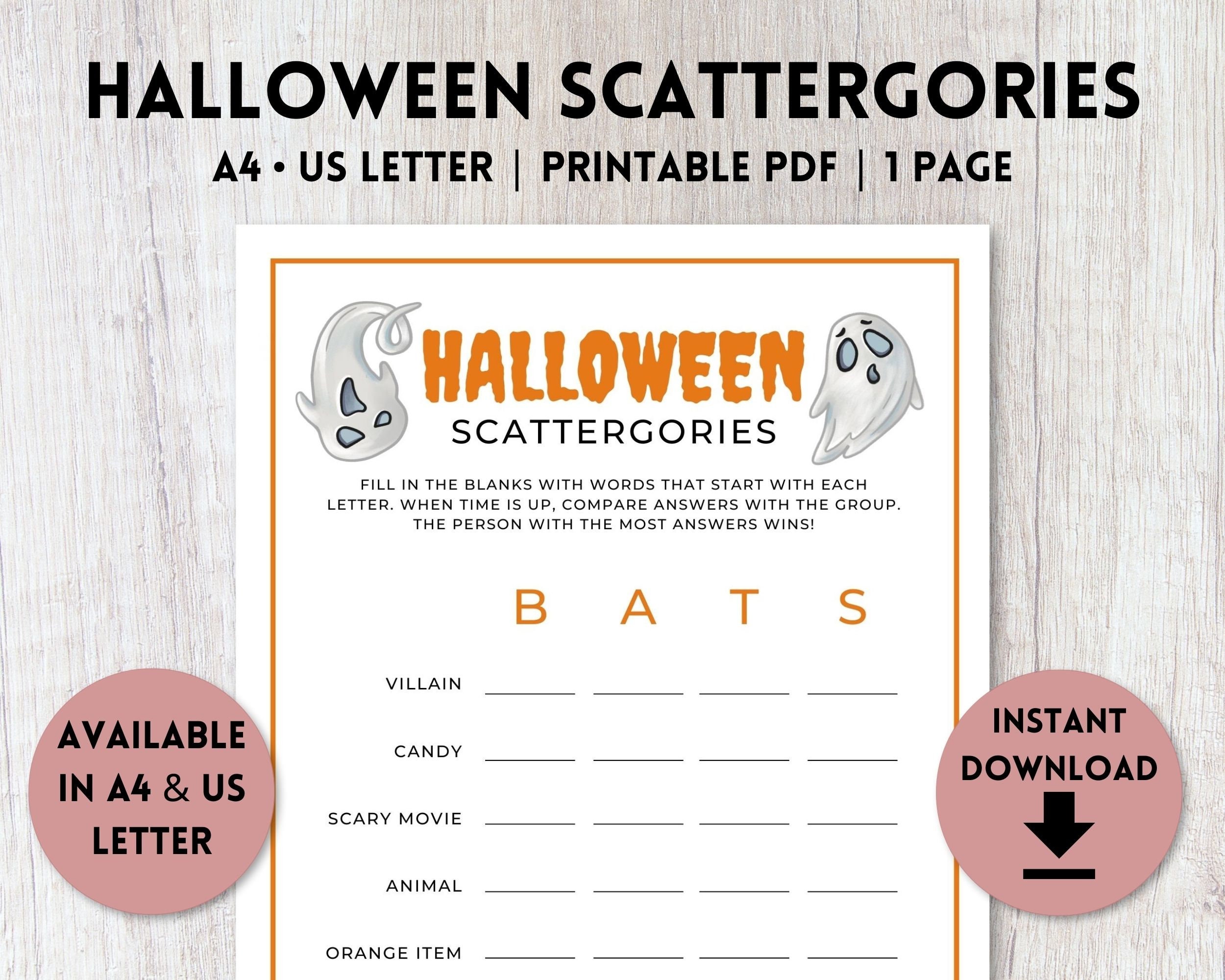 Halloween Scattergories Printable Halloween Game for Kids - Etsy
