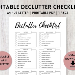 Editable Declutter Checklist Printable | Editable Cleaning Checklist | Home Purge List | Seasonal Declutter Cleaning | A4, US Letter
