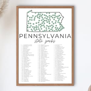 Mapa imprimible de parques estatales de Pensilvania / Lista de verificación de parques estatales / Marcar parques estatales / Imprimibles de parques estatales / A4, Carta de EE. UU.