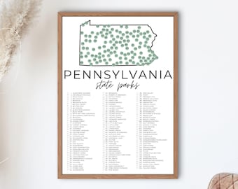 Pennsylvania State Park Map Printable | State Park Checklist | State Parks Check Off | State Park Printables | A4, US Letter