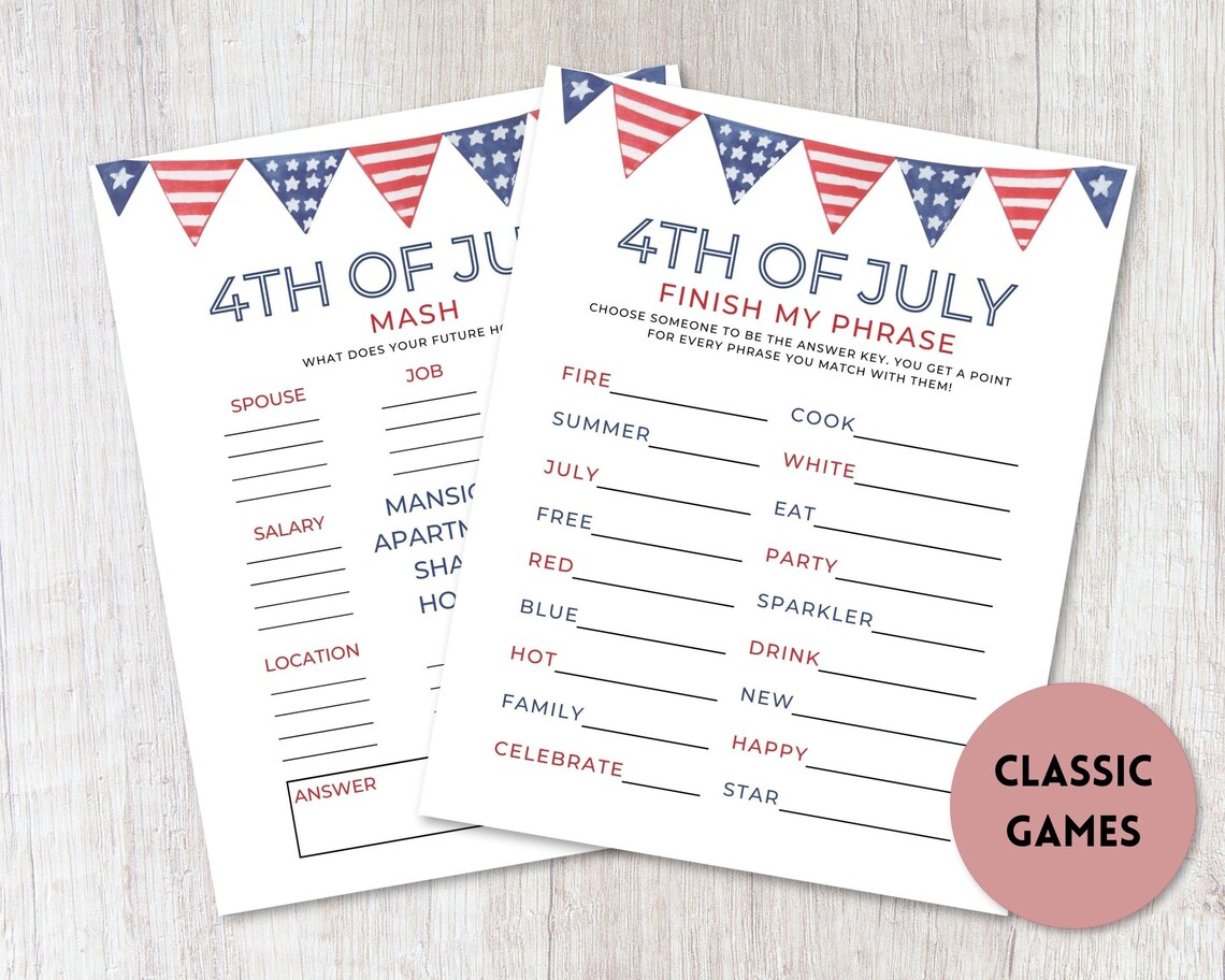 4th of July Adult Games Bundle Printable Independence Day  Etsy