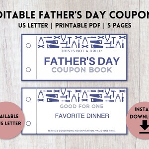 Editable Father&#39;s Day Coupon Book Printable | Father&#39;s Day Gift | Coupon Book for Dad | US Letter
