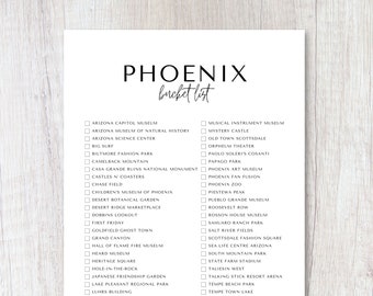 Lista de deseos de Phoenix, Arizona imprimible / Lista de deseos de viaje / Lista de verificación del planificador de viajes / A4, carta de EE. UU.
