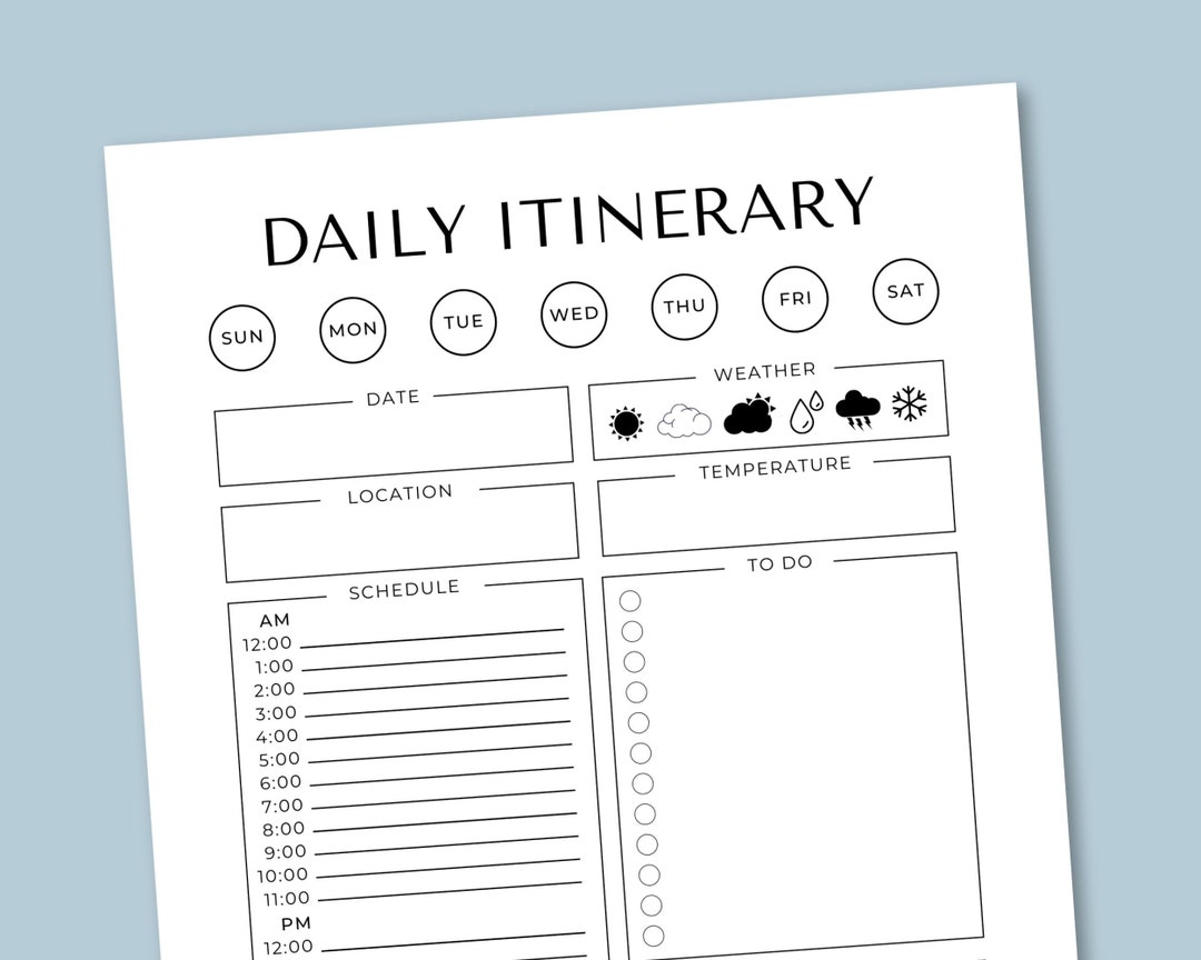 Editable Daily Travel Itinerary Printable | Vacation Itinerary Template ...