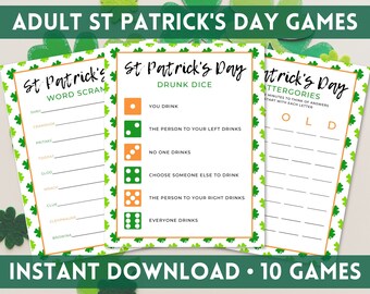 10 St Patricks Day Games for Adults Printable | Holiday Drinking Games | Virtual Party Games | A4, US Letter