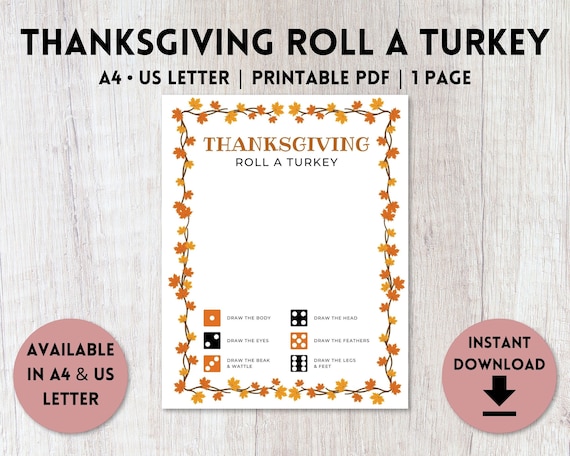 Thanksgiving Roll A Turkey Printable  Thanksgiving Game for