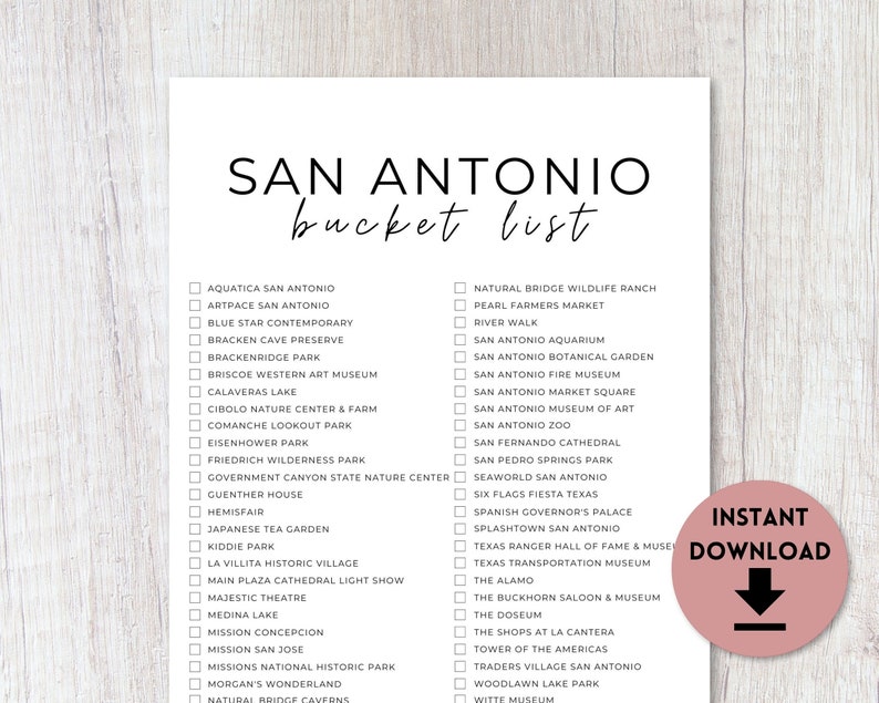 San Antonio, Texas Bucket List Printable Travel Bucket List Travel
