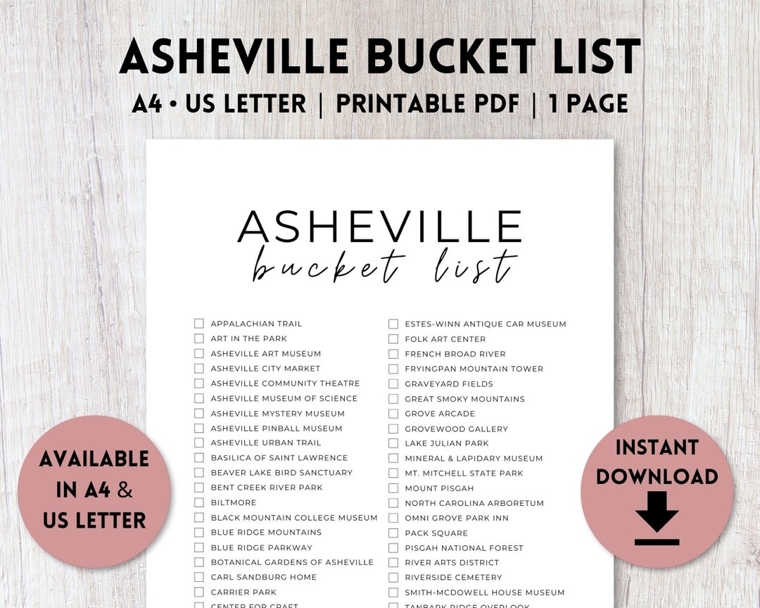 Asheville, North Carolina Bucket List Printable Travel Bucket List