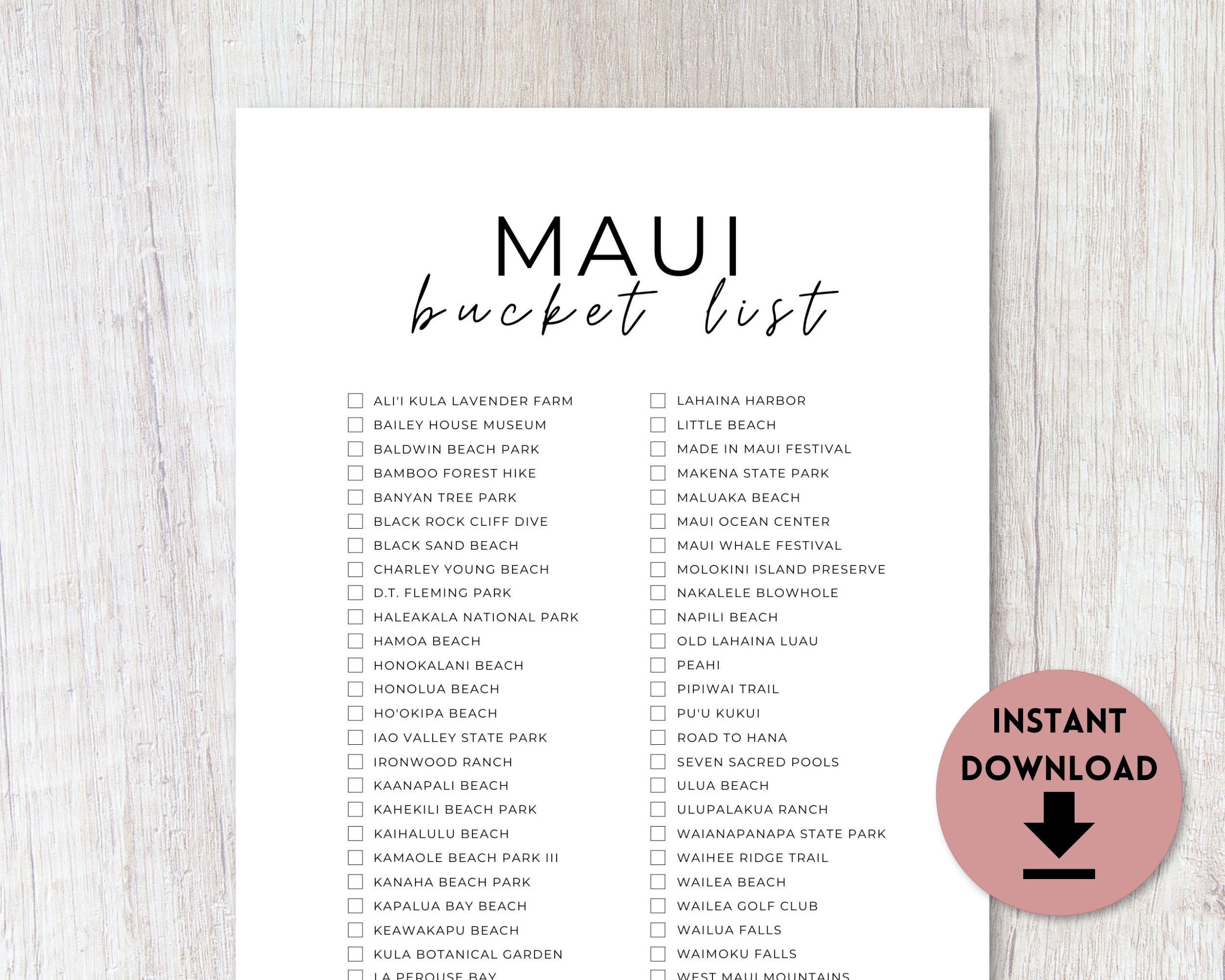 Maui Hawaii Bucket List Printable Travel Bucket List Etsy UK