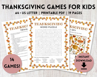 14 Thanksgiving Games for Kids Printable | Fall Party Games | Classroom Games | A4, US Letter