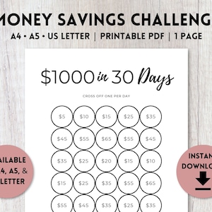 Money Savings Challenge Printable | Savings Goal Tracker | Money Goal Chart | A4, A5, US Letter