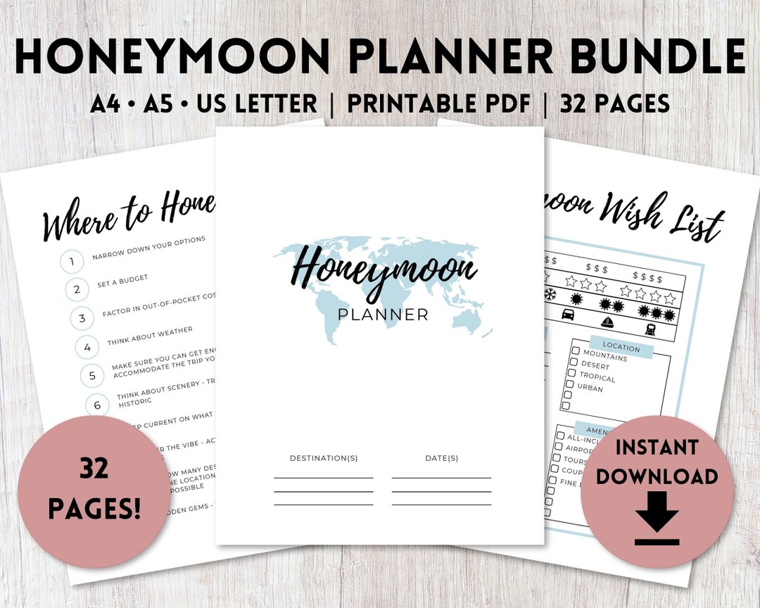 Honeymoon Planner Bundle Printable PDF Destination Wedding Planning