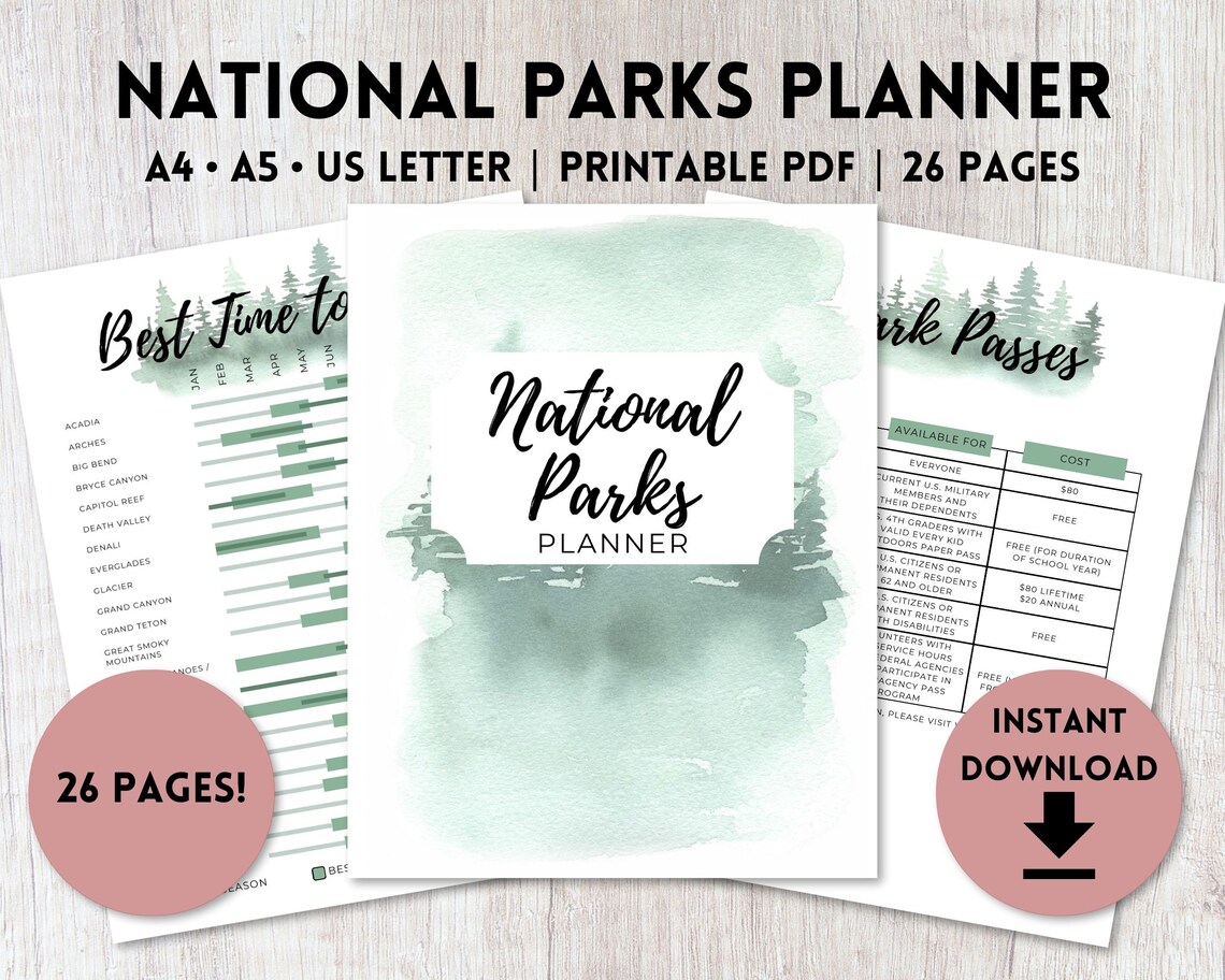 National Park Planner Bundle Printable Green Travel Planner Etsy