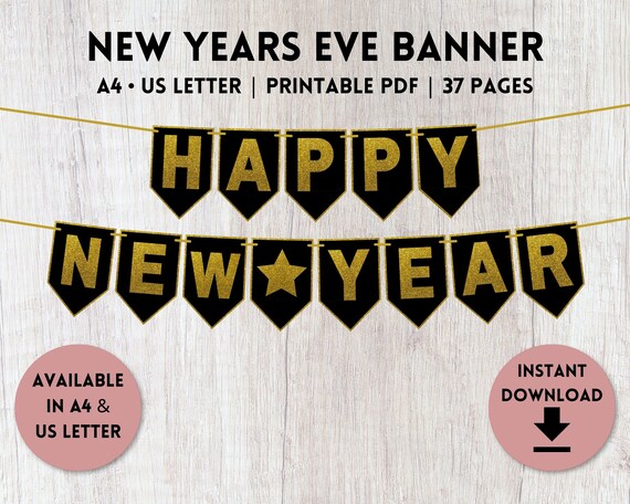 new years eve banner printable black and gold banner party etsy