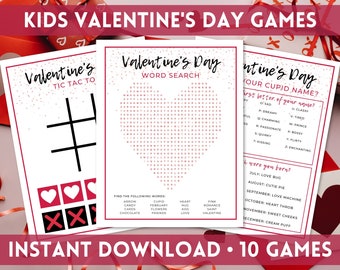 10 Valentines Day Games For Kids Printable | Family Activities Games | Virtual Party | A4, US Letter