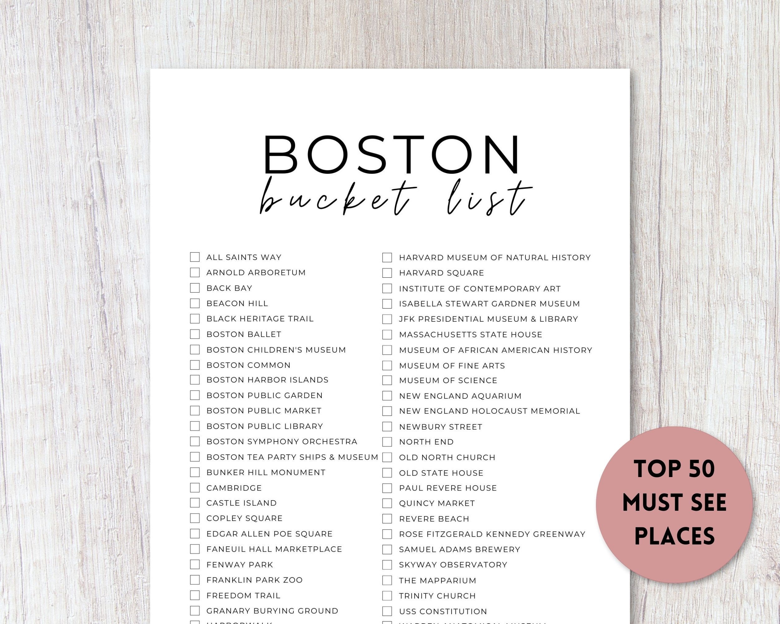 Boston Massachusetts Bucket List Printable Travel Bucket Etsy