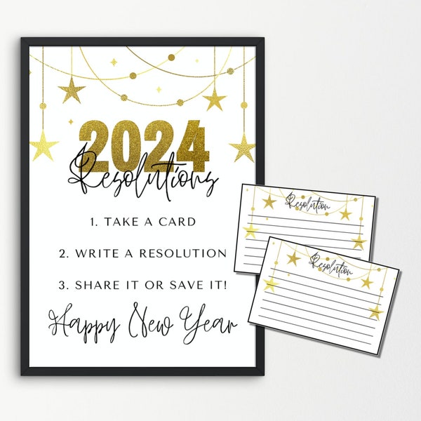 New Years Resolution Printable | 2024 Resolution | New Years Resolution Card | New Years Eve Party Decorations