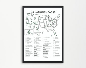 US National Parks Checklist Printable | 63 National Parks Poster | National Park Map | A4, US Letter