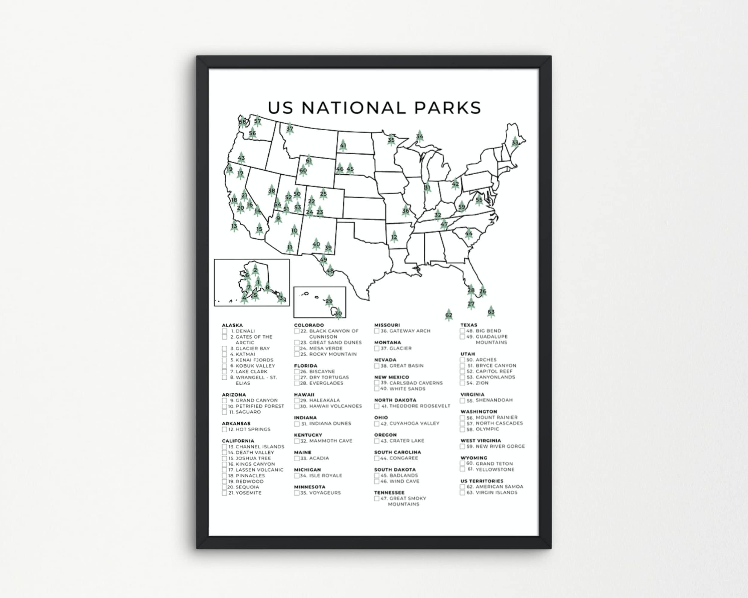 米国の国立公園の地図 - Etsy 日本
