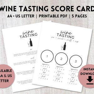 Wine Tasting Score Card Printable | Wine Tasting Party Kit | Wine Tasting Placemat Up To 6 Wines | A4, US Letter