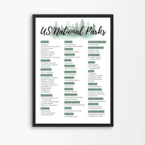 US National Parks Checklist Printable | 63 National Parks Poster | A4, US Letter