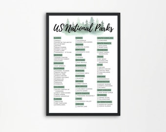 US National Parks Checklist Printable | Updated 2021 National Parks Poster | A4, US Letter