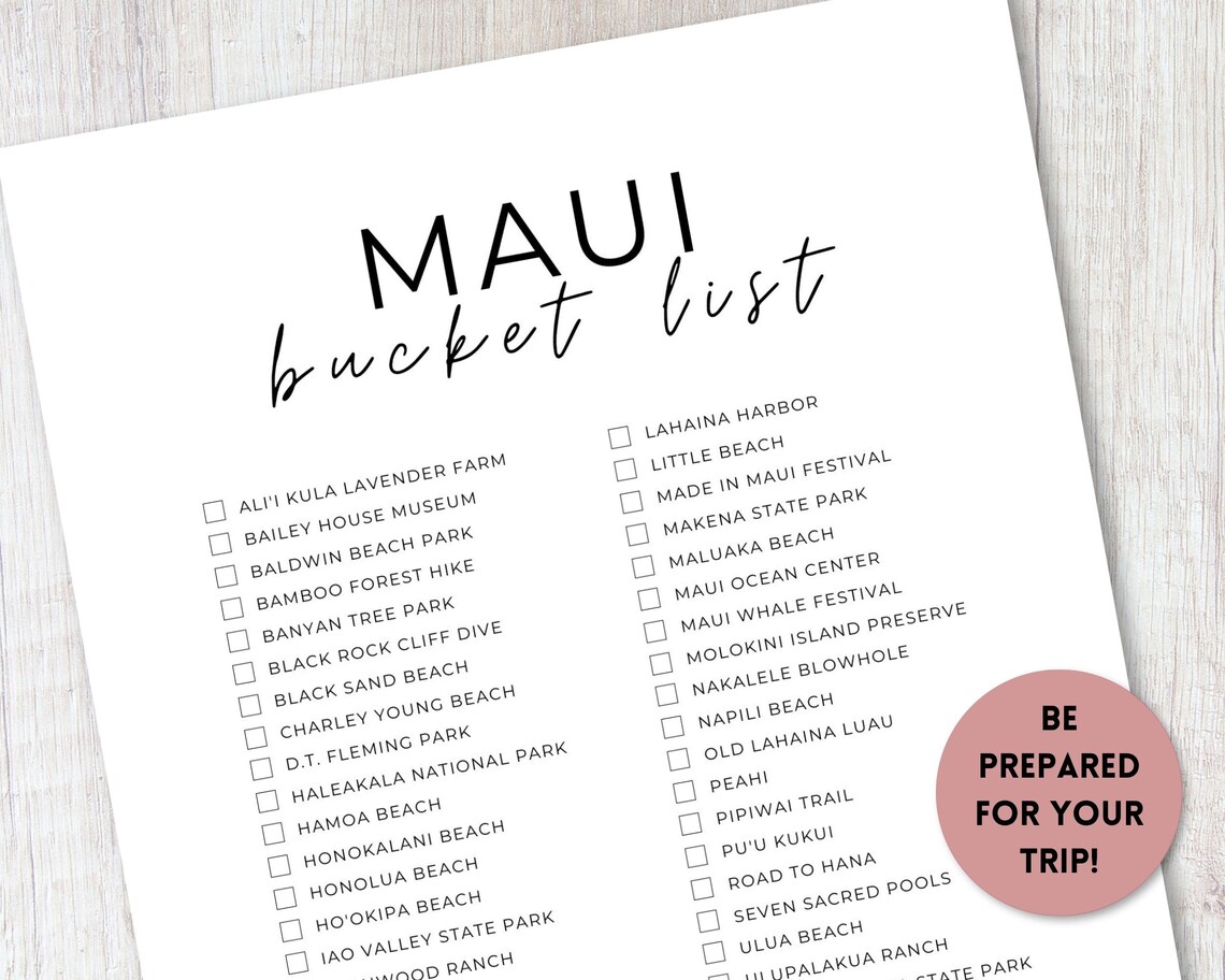 Maui Hawaii Bucket List Printable Travel Bucket List Etsy UK