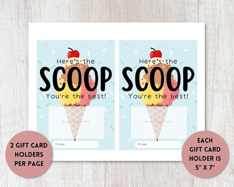 Ice Cream Gift Card Holder Printable Here's the Scoop Daycare Teacher Appreciation Gift Ice