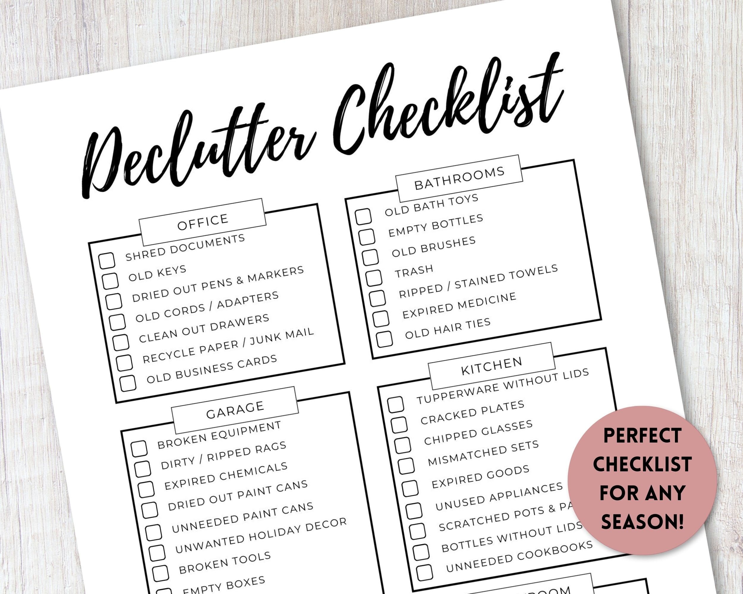Declutter Checklist Printable Home Purge List Seasonal Etsy