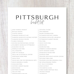 Pittsburgh, Pensylwania Lista rzeczy do zrobienia w życiu | Lista rzeczy do zrobienia w życiu | Lista kontrolna planera podróży | A4, list US
