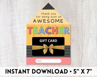 Pencil Gift Card Holder Printable | Teacher Appreciation Gift Card Holder | End of Year Teacher Gift | Teacher Thank You Card